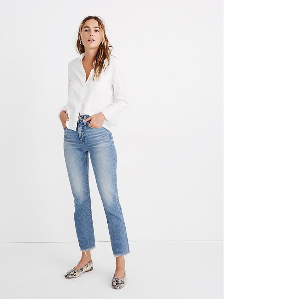 new madewell perfect vintage jeans in ainsworth wash fray hem 27